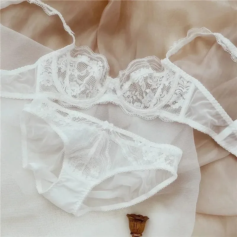 Ultra-Thin Lace Bra & Panty Set Push-Up with Light Padding Sheer Lingerie in Large Sizes