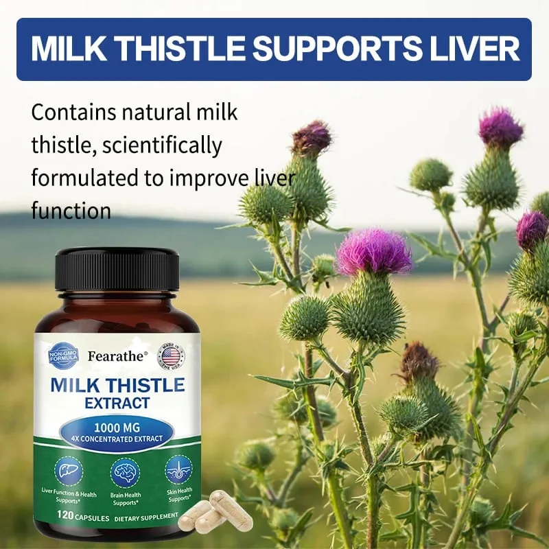 Milk Thistle Extract 1000mg Capsules Natural Antioxidant for Liver Function & Detox Support Digestive Health & Lipid Balance
