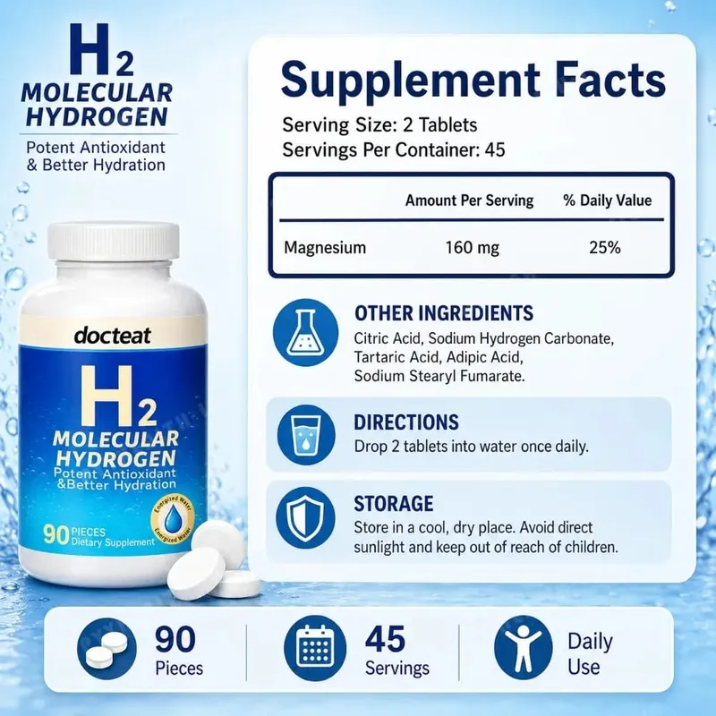 90pcs H2 Molecular Hydrogen Water Tablets with Magnesium 160mg Effervescent Drink Supplement for Travel Gym Home Hydration — image 6