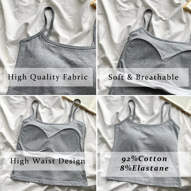 2PCS/SET Women's Basic Cotton Camisole madam Solid Color Spaghetti Straps Sleeveless Slim Vests Breathable Short Sleeveless Tops — image 6