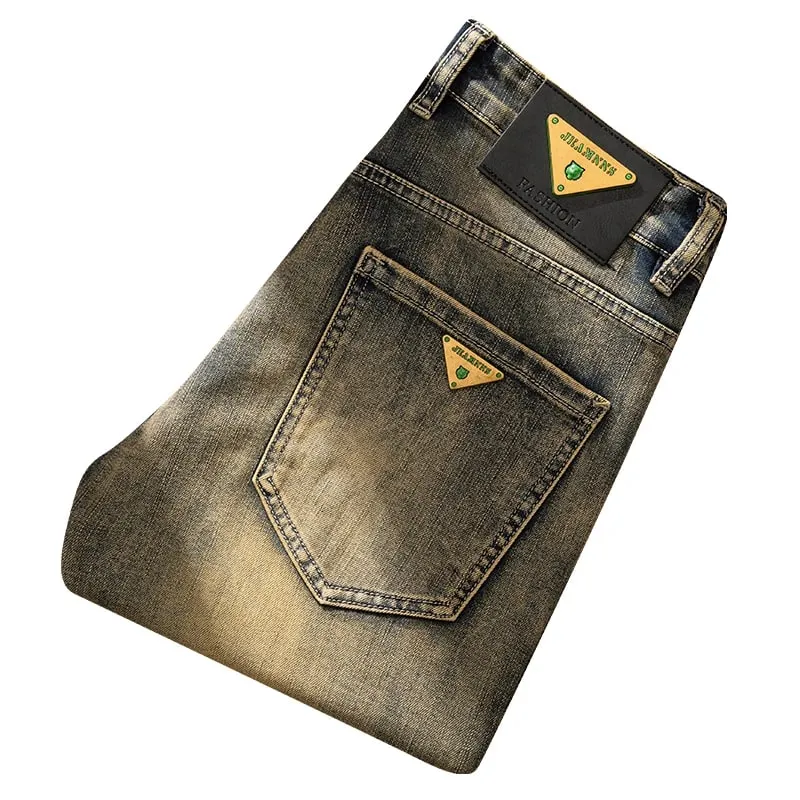 European Trendy Brand Yellow Mud Jeans Men's Retro Old Slim Fit Fashion Long Pants Autumn and Winter Thick Pants — image 4