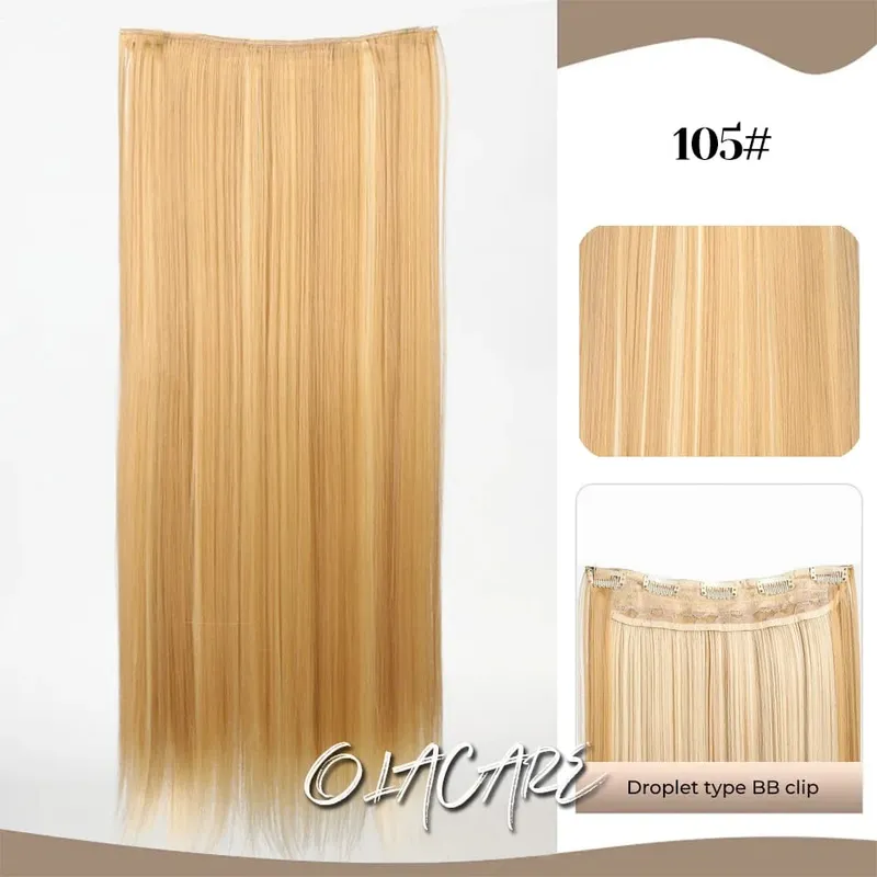 Synthetic Wig 5 Clip One Piece Invisible Hair Extensions Long Straight 24Inch Heat Resistant Hairpiece for Women