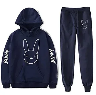 Harajuku Comfortable Funny bad bunny Print Sweatshirt Sweatpants Suit Men/Women Hoodies+ Trousers Suit Cute 2 Piece Set Clothes