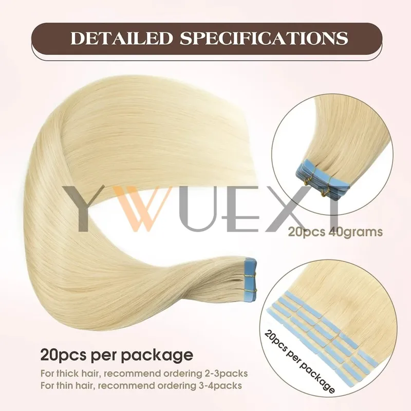 Real Human Hair Tape in Extensions 12''-20'' Natural Straight Black Seamless Tape Hair On Double Sided Tape 20pcs 50g/pack — image 5