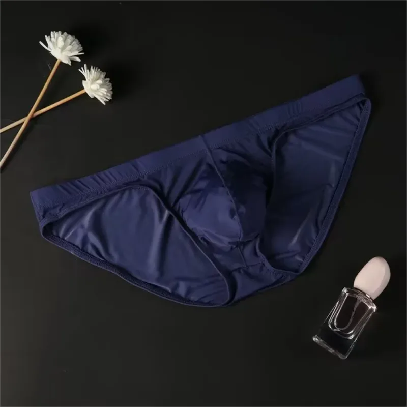 Plus Size M-4XL Man Ice Silk U Pouch Briefs Low Waist Translucent Nylon Underwear One-piece Sexy Ultra-thin Male Underpants