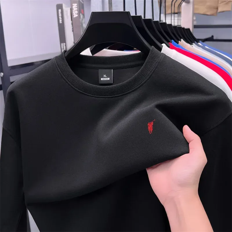 2026 Men's Crewneck Casual Long-sleeve Printed Leisure T-shirt Solid-color Multi-functional Leisure T-shirt