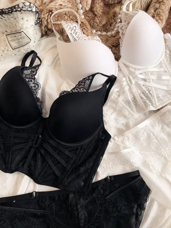Sexy Lace Camisole with Extended Bra Set Fishbone-Supported Waist-Cinching Underwear Deep V Women Lingerie Panty — image 5