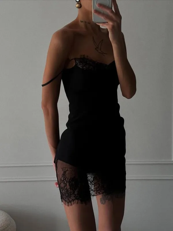 Chic Lace Trim See Through Sling Dress Women Sexy Waist Cinched Slim Fit Sleeveless Vestidos 2026 Lady Daily Party Short Gowns — image 7