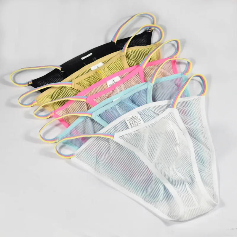 Men's Low Waist Briefs Sheer Striped Design Soft Comfortable Breathable Quick Dry Underwear for Men 5 Colors Available S-XL — image 2