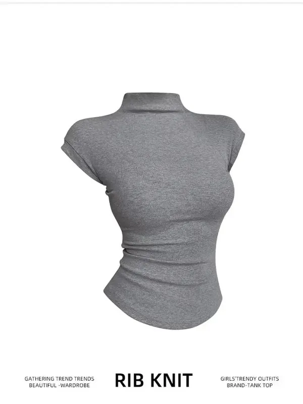 Women's Ribbed Cotton Short-Sleeve Commuter Top Stretchy Soft Minimalist Versatile Slim-Fit Breathable. — image 5
