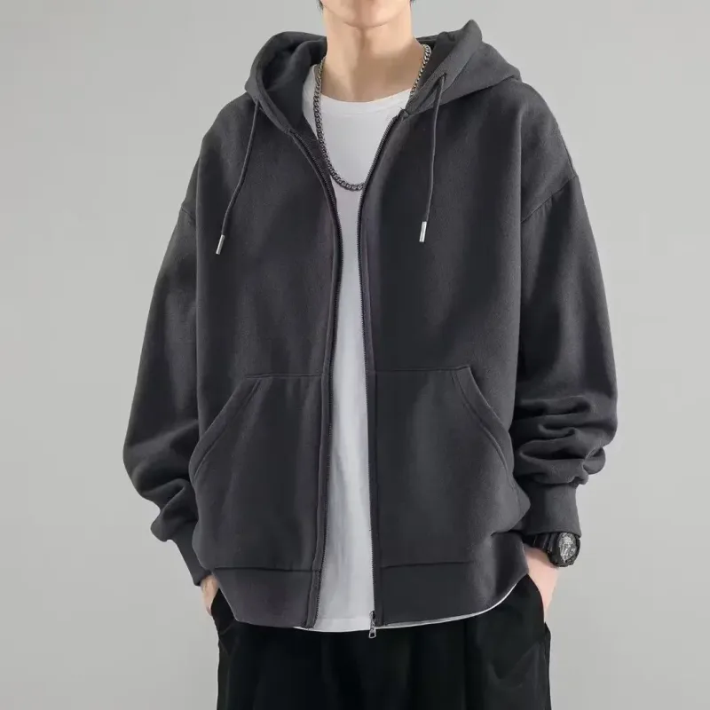 Male Clothes Black Solid Sweatshirt For Men Full Zip Up Hooded Hoodies Winter Young On Sale Offers High Quality Korean Style S — image 8