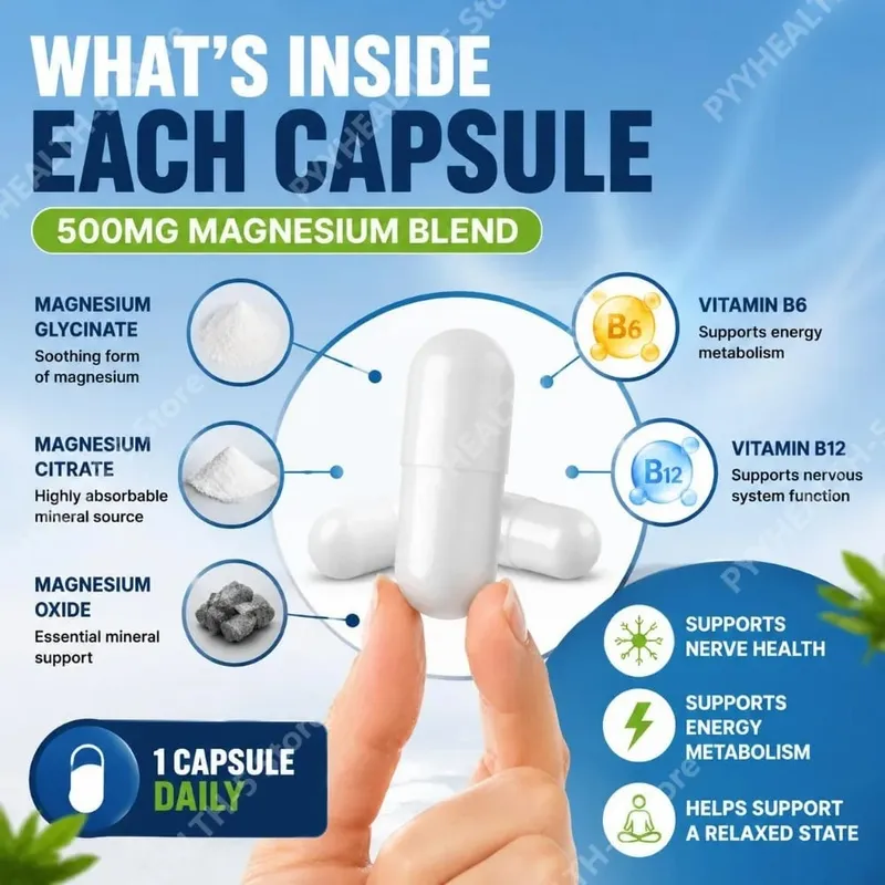 Docteat Magnesium Complex Capsules with 500mg Magnesium Blend Supports Nerve Health and Energy Metabolism Daily 60 Capsules — image 6