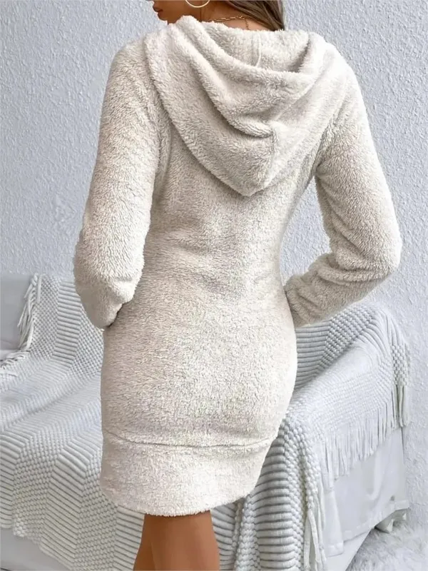 Winter Hoodie Dress Fluffy Warm Hoodie Pocket Women's Dress Fashion Drawstring Slimming And Body Hugging Female Dresses 2025 — image 2