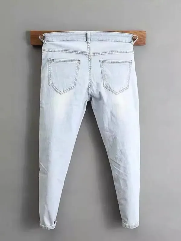 Ropa de los años 2000, pantalones vaqueros de color claro para hombre, novedad de primavera y otoño de 2025, pantalones ajustados de color azul claro, pantalones elásticos de trabajo de marca a la moda — image 3