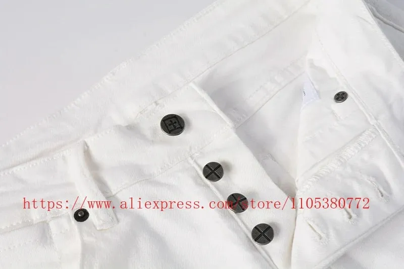 2026 New Arriva Men's Premium White Skinny Jeans Clean Fit Denim Pants High Street Fashion Trousers — image 4