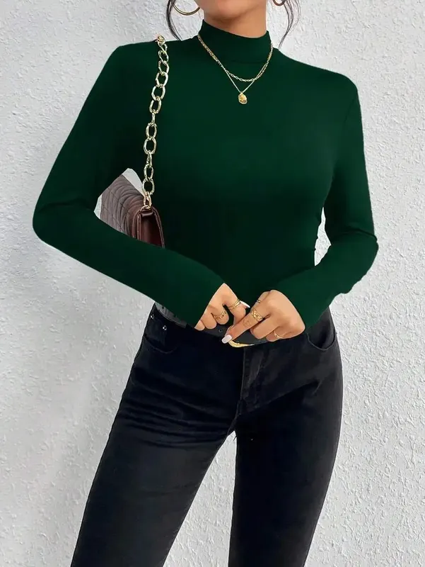 Y2K Aesthetic Mock Neck Long Sleeve Bodysuit Women Soft Stretch Slim Fit Thong Bodycon 2000s Vintage Layering Basic Top — image 7