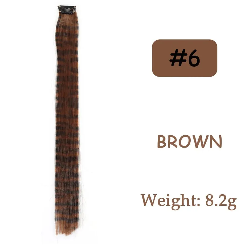 1pc/set Stripe Printed Hair Colorful Long Straight Hair Pieces Synthetic Clip-in Hair Extensions for Daily Use Party Halloween — image 13
