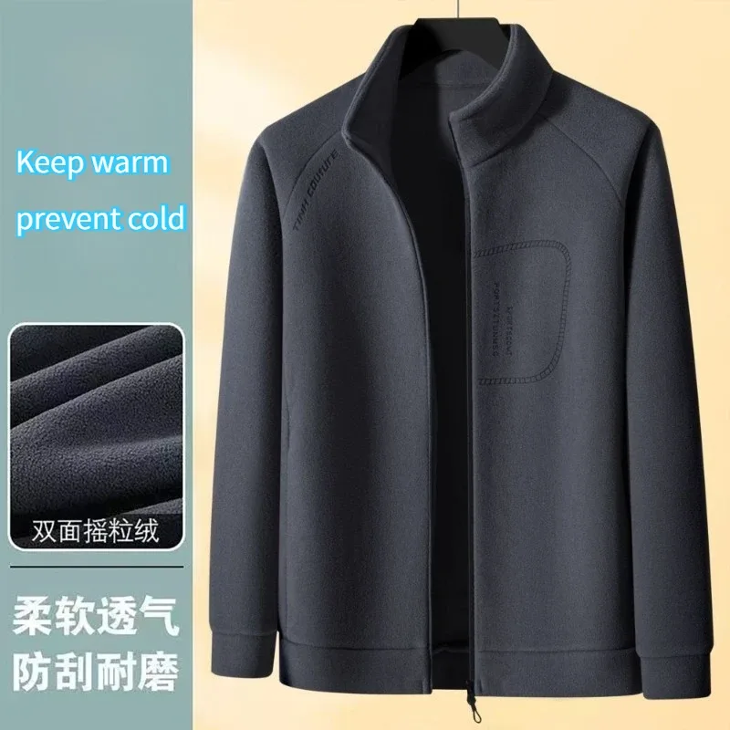 Men Double-sided Polar Fleece Hoodie Cardigan Solid Full Zip Warm Letter Print Casual Coats Thicken Sport Classic Sweatshirts
