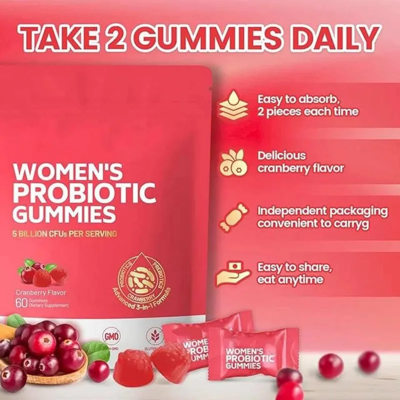 Women Probiotic Gummies With Cranberry For Vaginal & Urinary Health Digestive Health Support Berry Flavor Dietary Supplement — image 2