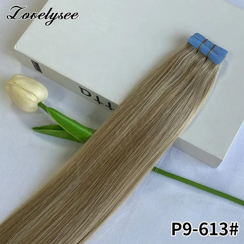 Luxurious Highlight Invisible Tape In Hair Extensions Human Hair Injection Pu Tape In Straight Hair Extensions Thick Ends — image 7