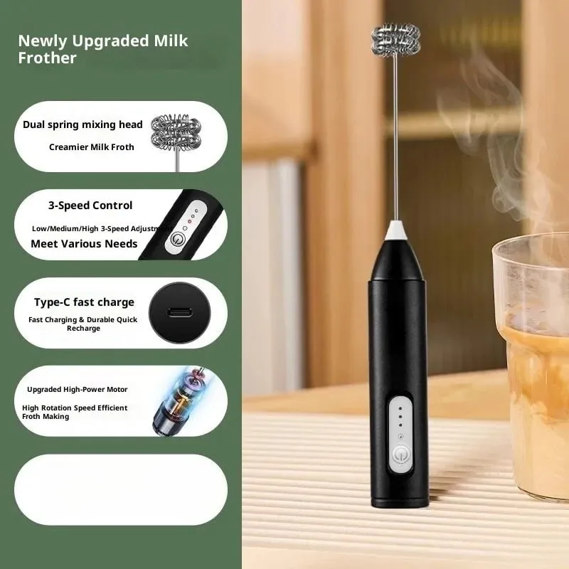Milk Frother USB boleh dicas semula 3 Kelajuan Pembuat Buih Kopi Whisk Mixer Pemegang Elektrik Blender Pemukul Telur