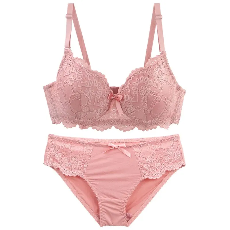 DainaFang Lace Minimizer Bra Sets 3/4 Cup Push Up Lingerie Side Support Removable Straps 3 Hooks Women Underwear — image 4