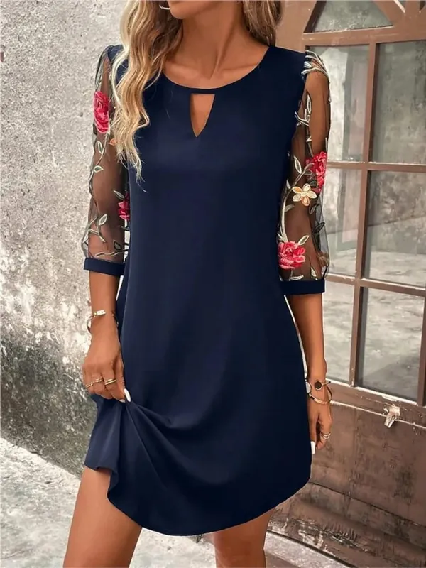 Lady Elegant Dress Fashion Print O Neck Three Quarter Pullover Dresses For Women Casual Office Skirts Womens Clothing Summer New — image 1