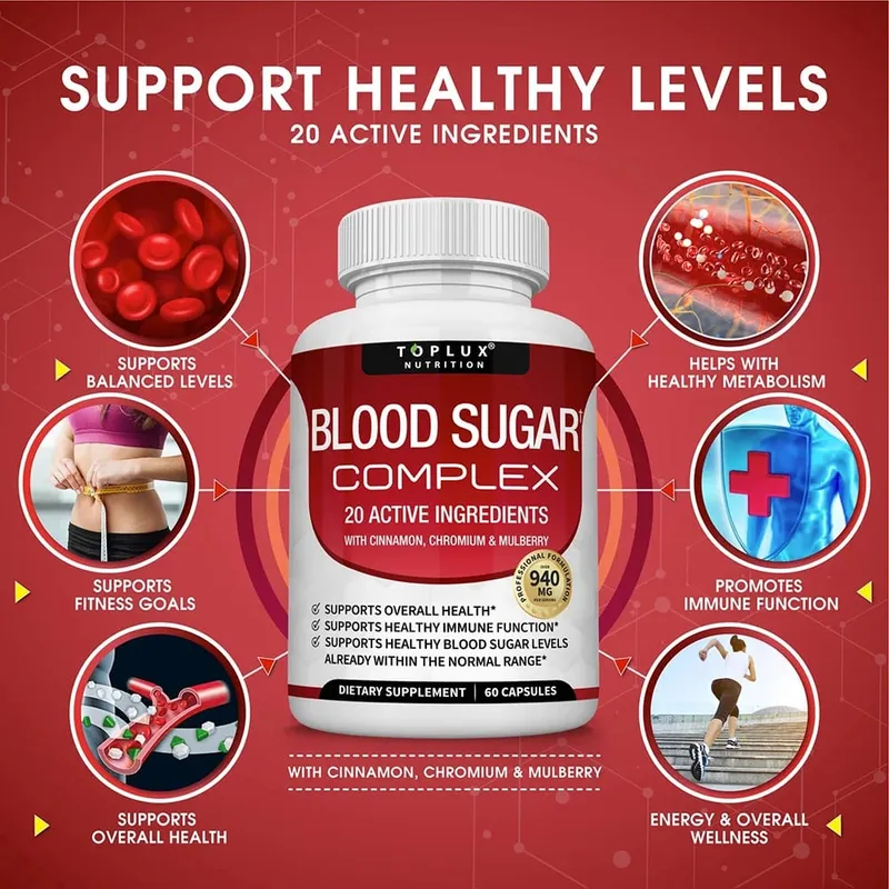 Premium Natural Blood Sugar Complex Supplement for Men & Women - Naturall 20 Herbs and Vitamins with Cinnamon Non-GMO Vegan — image 3