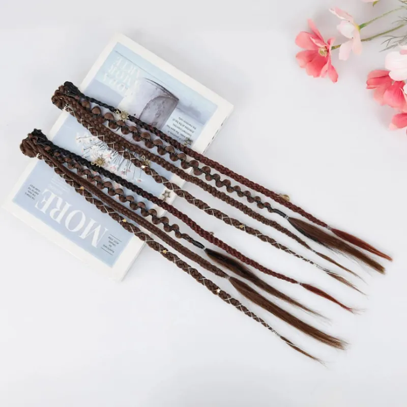 Clip in Braided Hair Extensions for Women Boho Dreadlock Clip in Braids with Beads 2pcs Handmade Synthetic Braided Hairpieces — image 4
