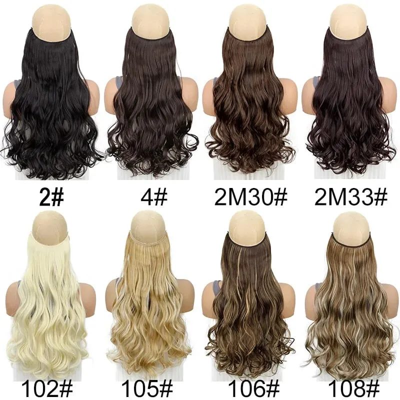 20Inch Synthetic Long Curly Invisible Wire Hair Extensions Headband Heat Resistant No Clips Hairpiece for Women — image 4