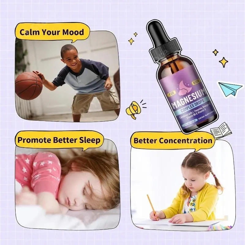 Kids Magnesium Glycinate Liquid Drops with L-theanine Omega-3 Vitamin B6 D3 for Sleep Relaxation 2 Fl Oz Strawberry Flavor — image 3