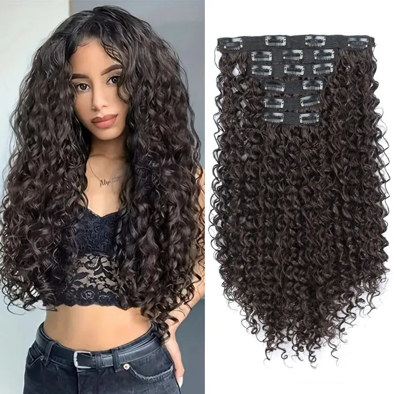 16 Clip In Hair Extensions Synthetic Kinky Curly Full Head Fake Pieces Brown Black Hair Extensions Suitable For Black Women — image 8
