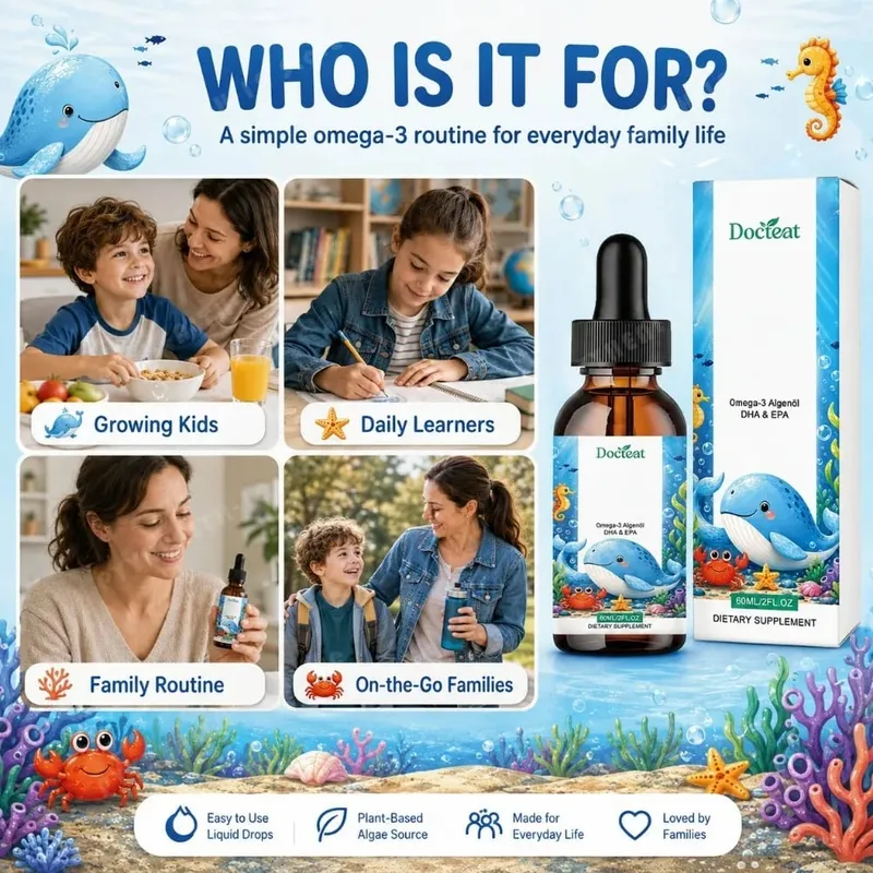 Docteat 植物ベースのオメガ 3 藻類オイル DHA EPA 液滴子供の脳の健康ビーガン非遺伝子組み換え毎日の栄養オレンジ 60 回分 — image 4