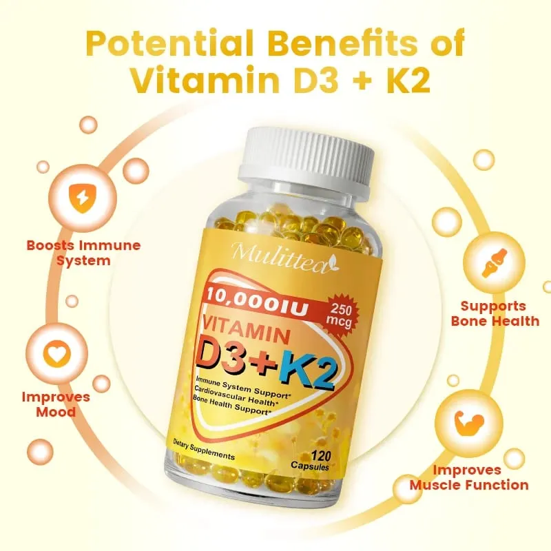 Mulittea Vitamin D3 with 250mcg Vitamin K2 Capsules For Joint Health Boosting Calcium Absorption Hearth Health & Immune Support — image 4