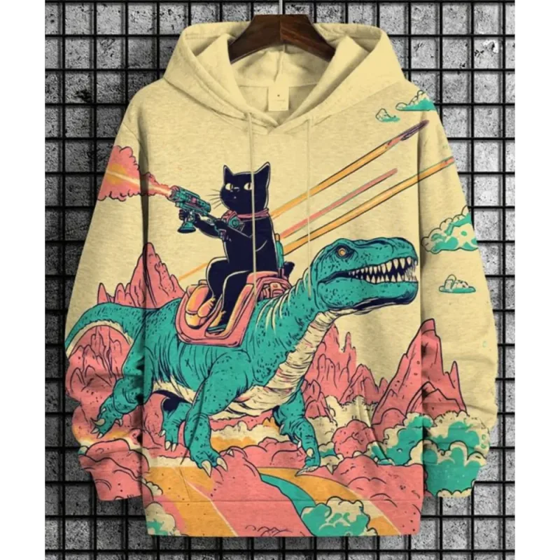 2026 Men's Hoodies Funny Cat Dinosaur UFO Art 3D Printed Cartoon Sweatshirt Men Women Tracksuit Oversized Casual Street Y2k Coat — image 7