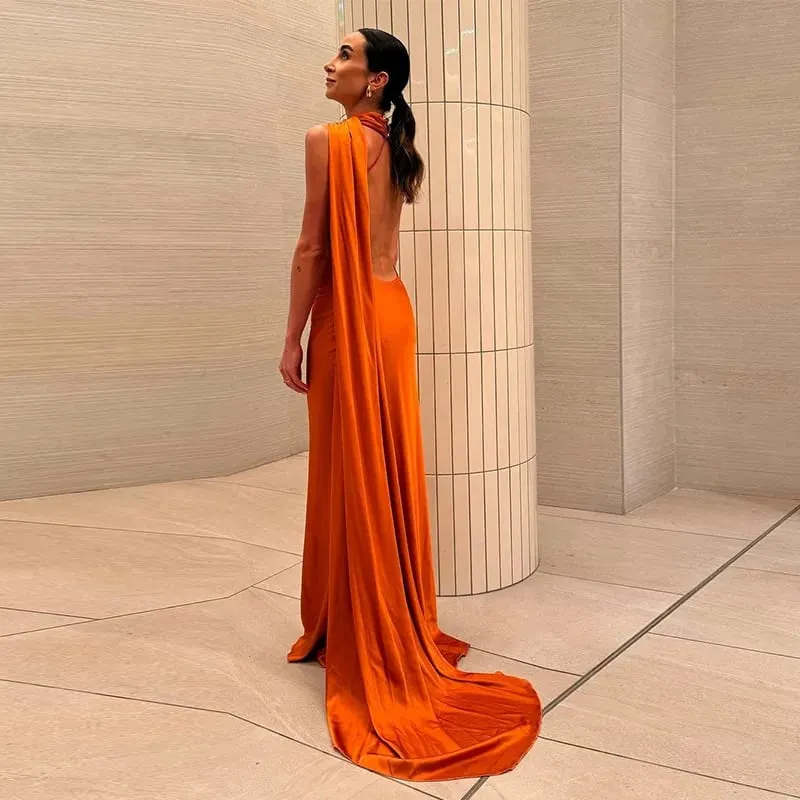 Backless Satin Long Sling Dress Women V Neck Sleeveless Slit Solid Sexy Party Dresses 2026 Summer Lady Vacation Evening Robes — image 19