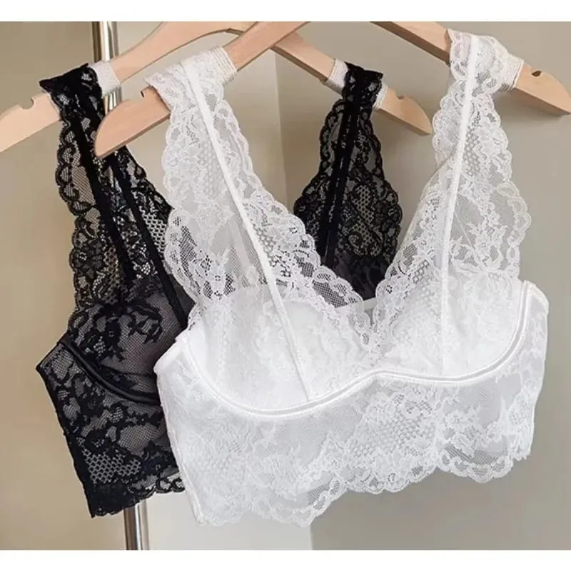 Women's French Lace Bralette Push Up Gathering No Underwire Backless Bra Sets Sheer Lingerie Outerwear Going Out Tops Size S- XL — image 1