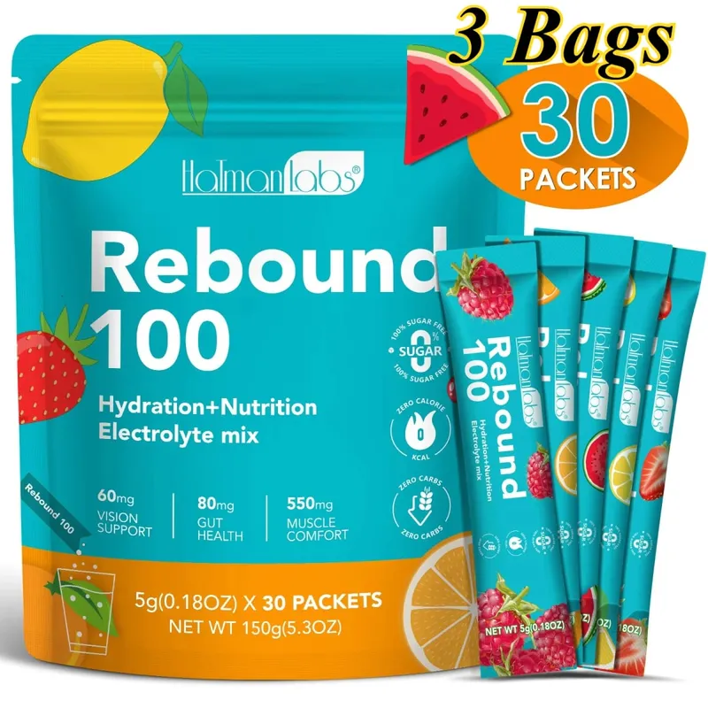 HolmanLabs Rebound 100 Electrolyte Supplement Powder Sugar Free Hydration Gut Vision Muscle Health Vitamins C B6 B12 30 Packets — image 9