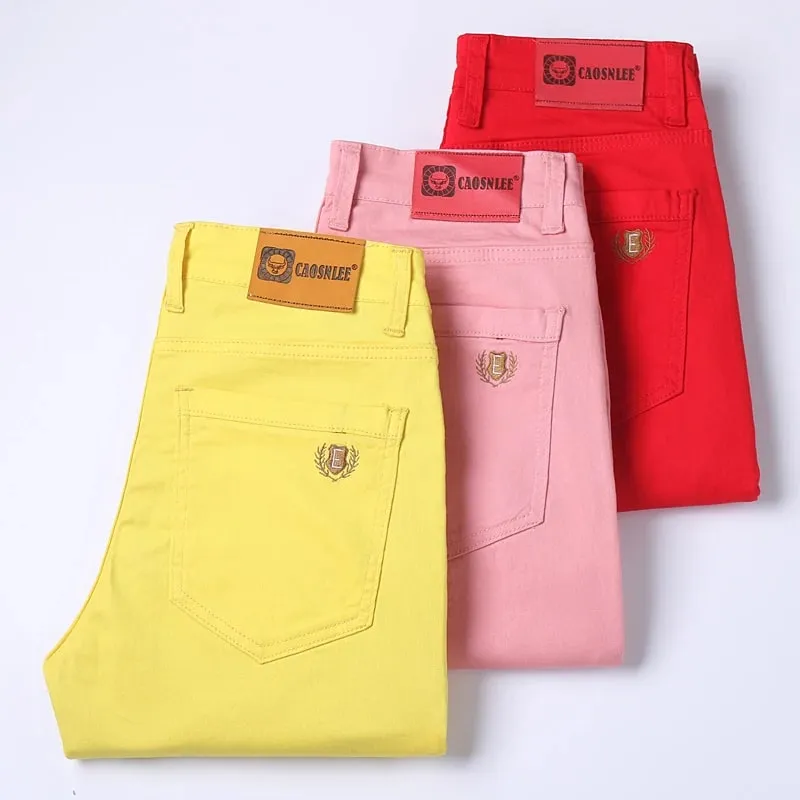 Yellow Pink Red Men's Colorful Denim Stretch Jeans New Elastic Slim Male Clothing Simple Business Denim Trousers — image 2