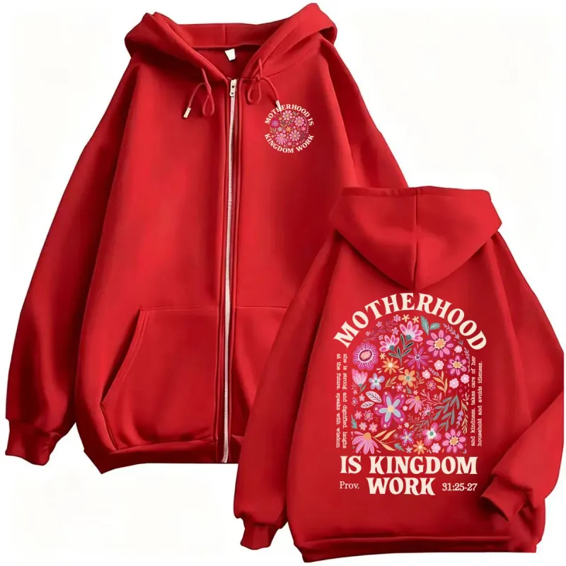 Motherhood Is Kingdom Work Zipper Hoodies Christian Mom Proverbs 31 Zip Up Hoodie Men Women Casual Fleece Sweatshirt Jacket Coat — image 5
