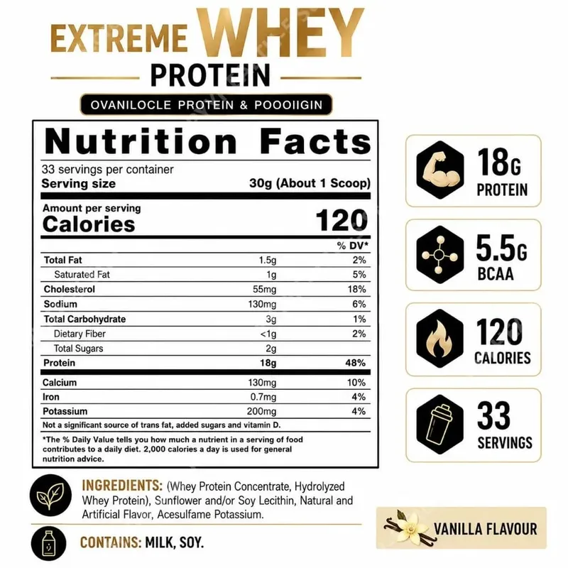 Vanilla Whey Protein Powder 2.2lb 18g Protein 33 Servings Fitness Nutrition Daily Protein Support for Adults — image 6