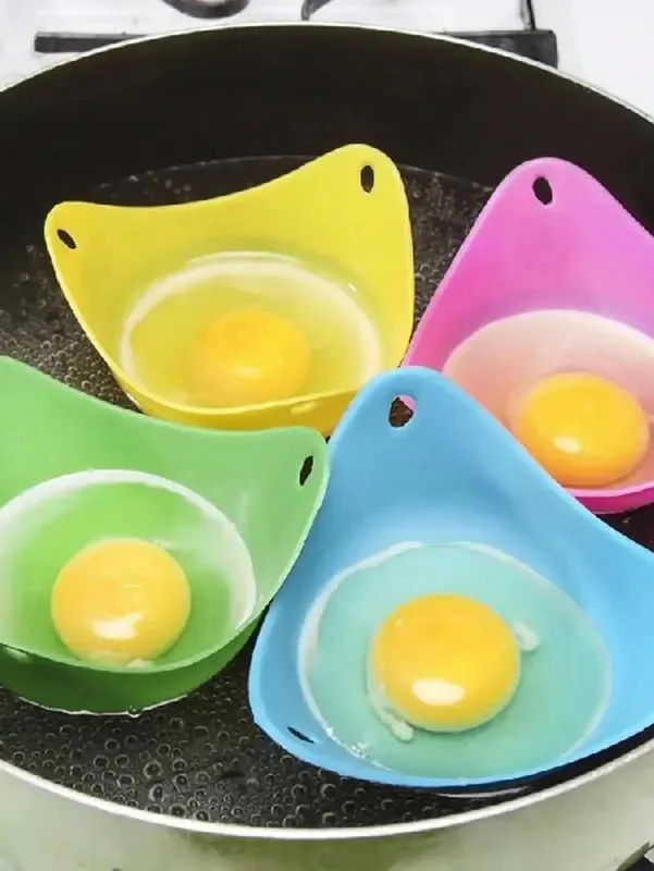 4pcs In Random Colors Egg Boiler Mold Cup Silicone Egg Poachers Poached Egg Cups For Microwave Air Fryer Stovetop Egg Cooking — image 3