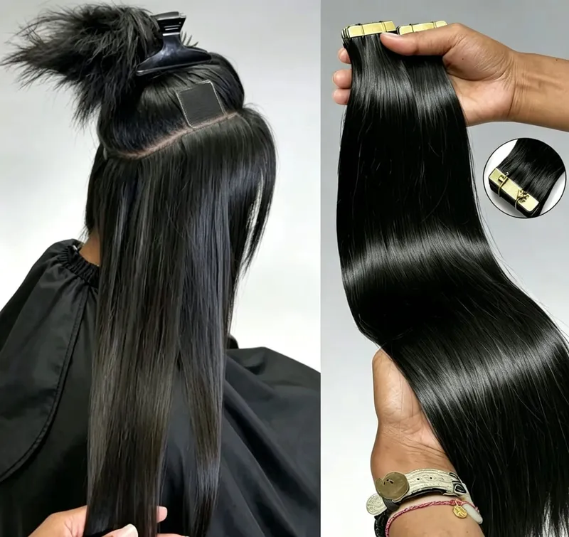 PU SKin Invisible Seamless Real Human Hair Tape in Hair Extensions Brazilian Dark Brown 16-24 Inch Remy Straight Hair 100% Human Hair For Women — image 10