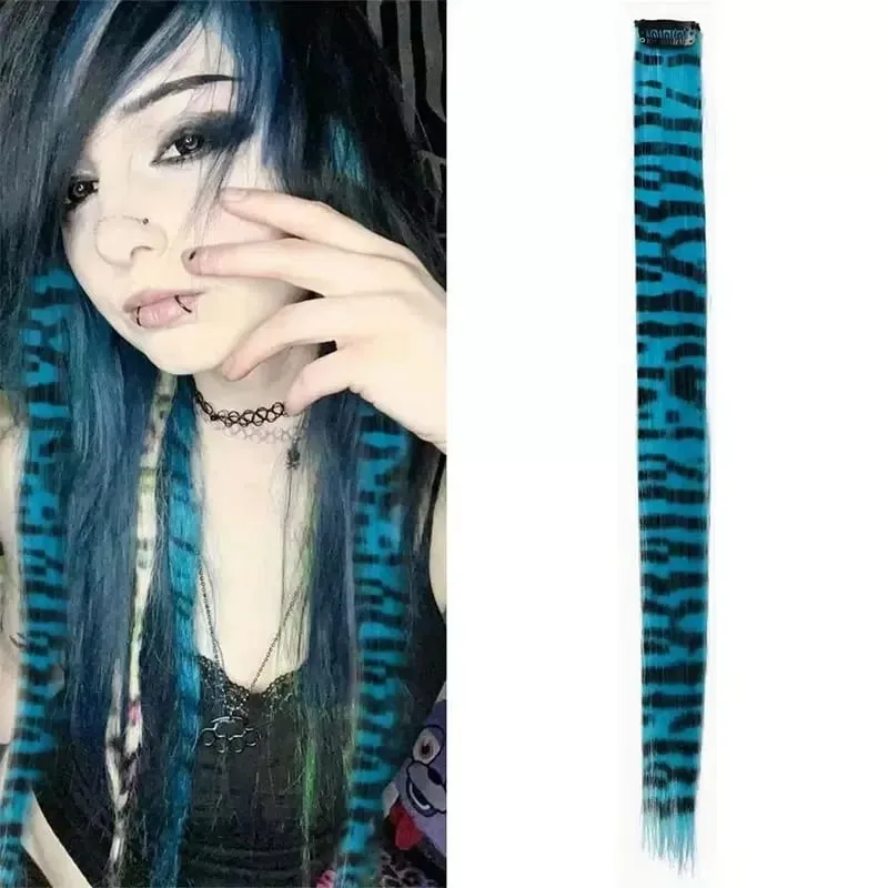 3pcs/set Stripe Printed Hair Colorful Long Straight Hair Pieces Synthetic Clip-in Hair Extensions for Daily Use Party Halloween — image 13