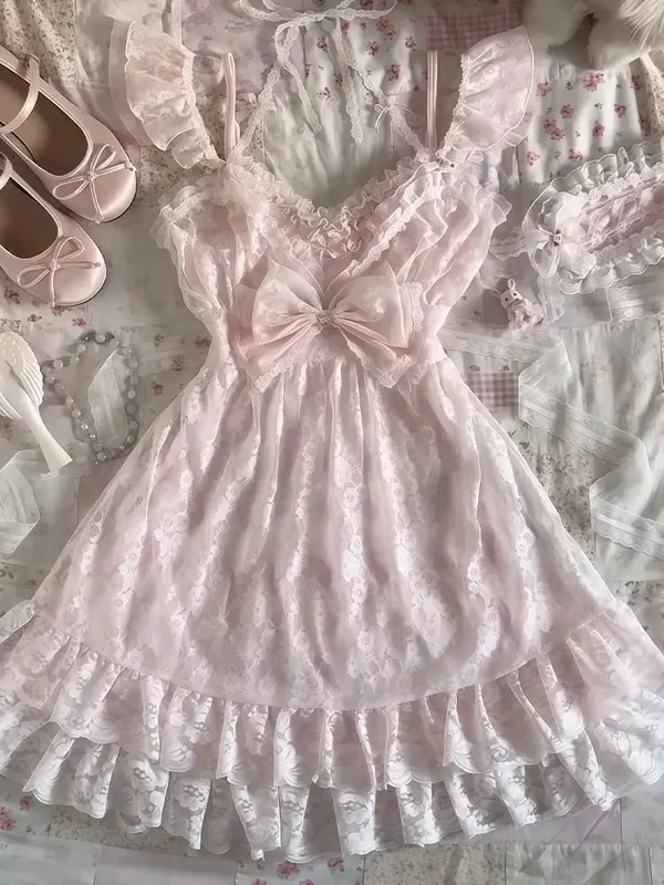 Y2K – ensemble deux pièces Vintage en dentelle pour femmes, ensemble deux pièces, élégant Cardigan rétro + Mini robe Slim sans manches à la mode — image 3
