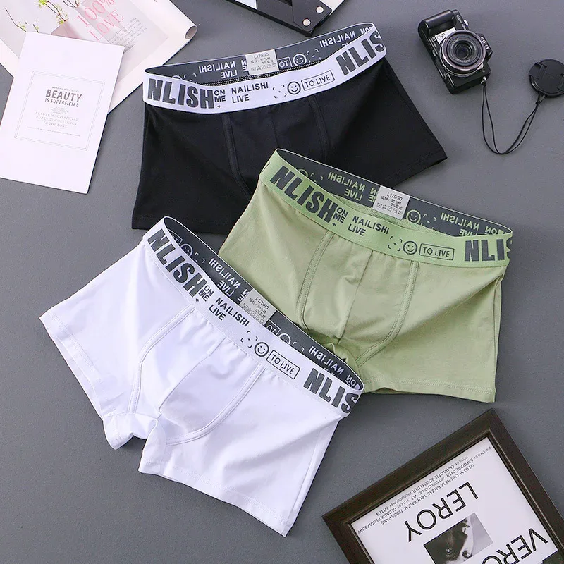 [Bloom the Love] ยี่ห้อ Solid 1 pcs/3 pcs Boxer Men ชุดชั้นในผ้าฝ้าย Boxershort บุรุษนักมวย Cuecas Masculina ขนาด M-3XL nl-112
