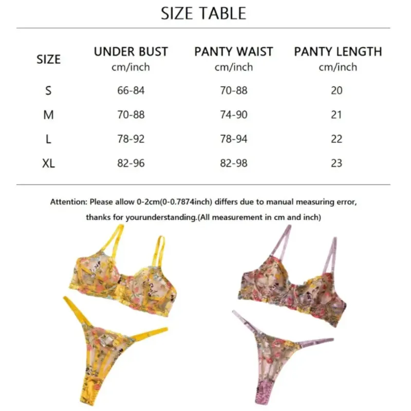 2-Piece Floral Lingerie Set Sheer Versatile Underwear Intimates Underwire Push-up Embroidery Bra Panty Set For Lady Girl — image 5