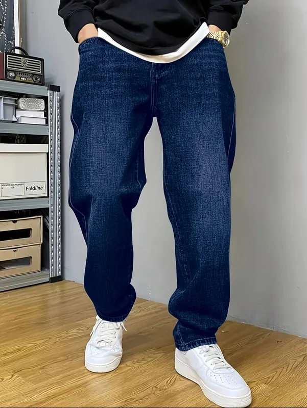 Men's Stretch Straight Jeans Plus Size Loose Fit Denim Trousers For Big Belly Guys Casual Long Pants Big Sizes To 50 — image 2