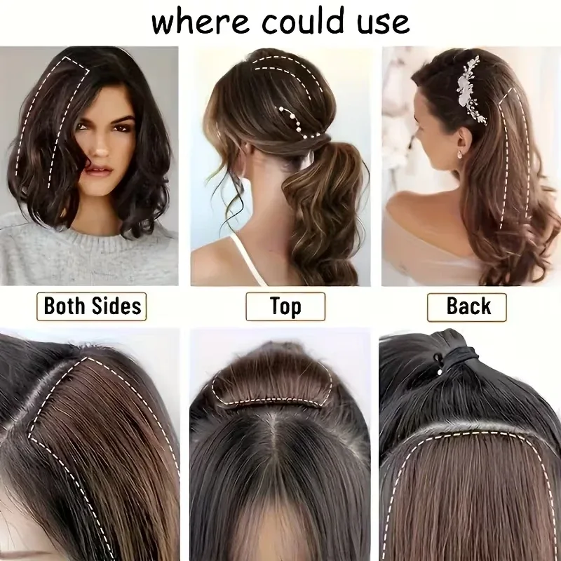 10cm/20cm/30cm Synthetic Short Straight Pad Invisible Hair Extension Lining of Hair Top Side Cover Hairpiece for Women — image 6
