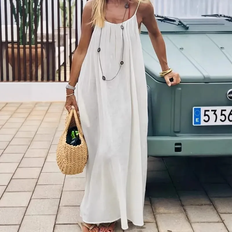 2026 Solid Color Vacation Cool Homewear Loose-Fit Spaghetti Strap Dress Women's Casual Homewear Summer Dress — image 1